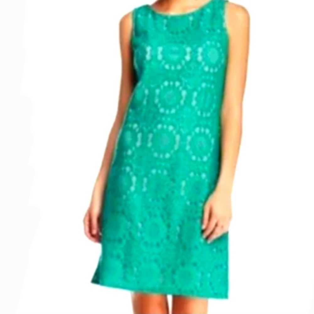 Eliza J GreenTurquoise Teal Floral Lace Overlay Shift Mini Romantic Dres…